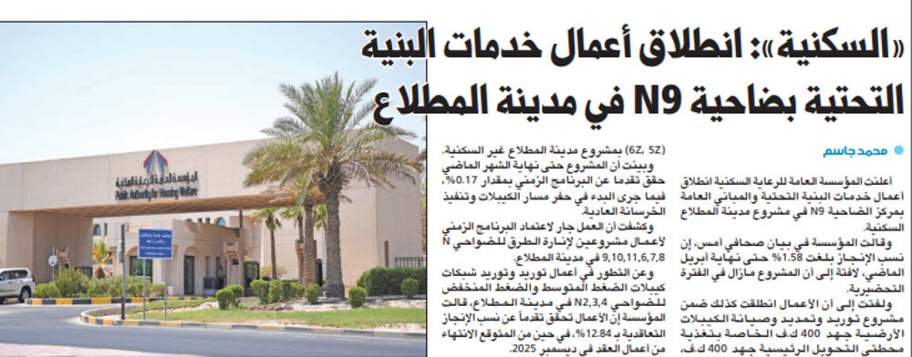 Picture of «السكنية»: انطلاق أعمال خدمات البنية التحتية بضاحية N9 في مدينة المطلاع