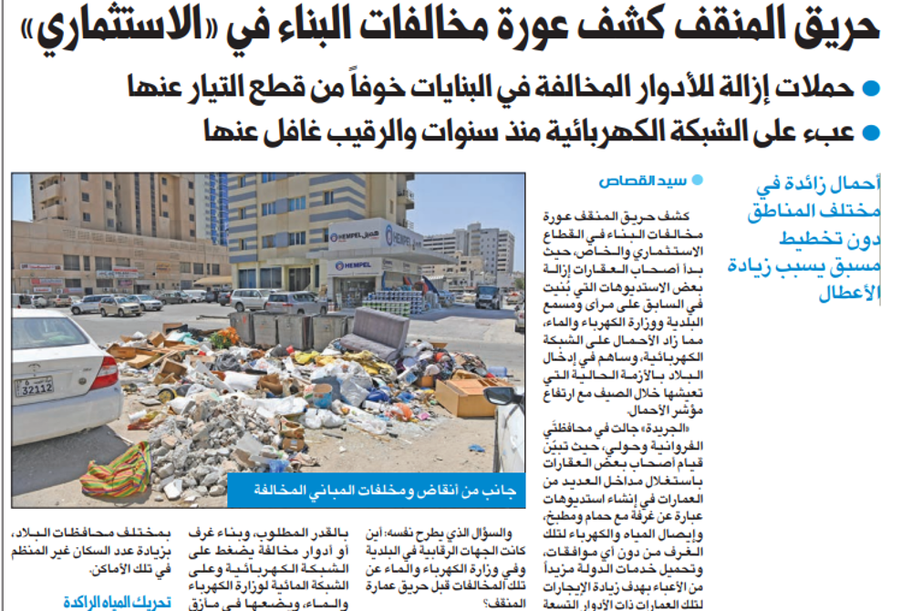 Picture of حريق المنقف كشف عورة مخالفات البناء في «الاستثماري»
