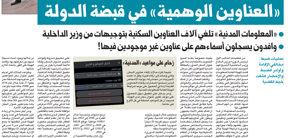 Picture of اليوسف يفتح ملف «العناوين الوهمية»