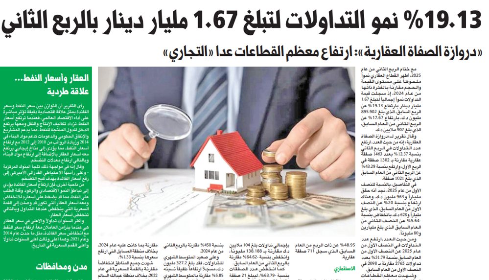 19.13 % نمو التداولات لتبلغ 1.67 مليار دينار بالربع الثاني