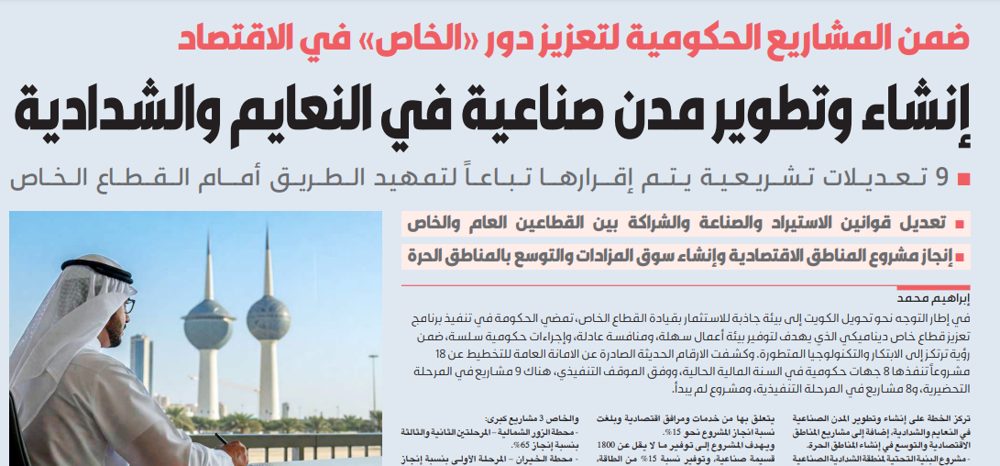 18 مشروعاً حكومياً لتعزيز دور القطاع الخاص في الاقتصاد