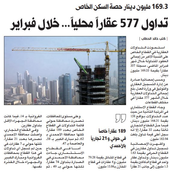 تداول 577 عقاراً محلياً... خلال فبراير  