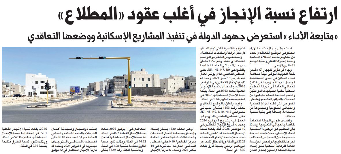 ارتفاع نسبة الإنجاز في أغلب عقود «المطلاع»  