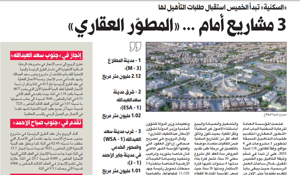 3 مشاريع أمام... «المطوّر العقاري»