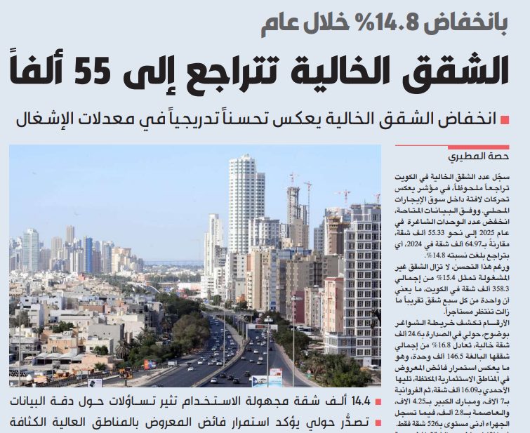 الشقق الخالية تتراجع إلى 55 ألفاً    