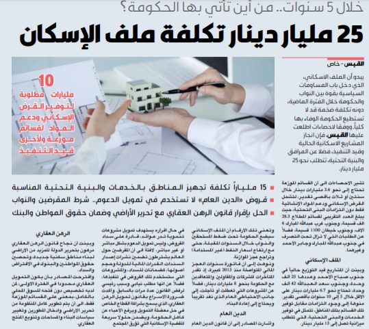 25 مليار دينار كلفة ملف الإسكان في 5 سنوات