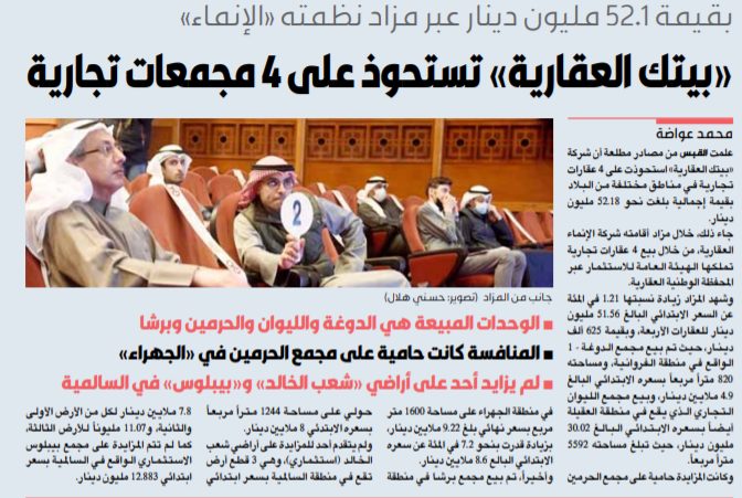 «بيتك العقارية» تستحوذ على 4 عقارات تجارية