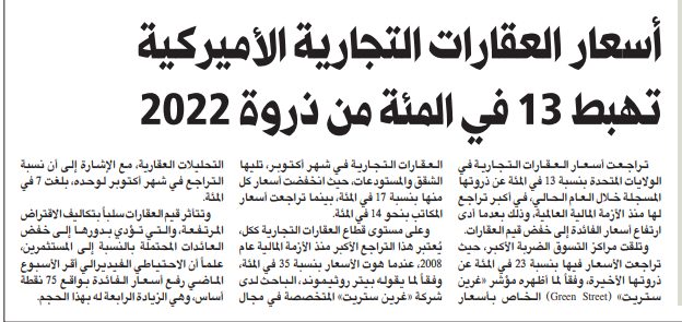 أسعار العقارات التجارية الأميركية تهبط 13 في المئة من ذروة 2022