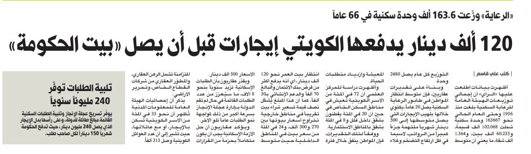 120 ألف دينار يدفعها الكويتي إيجارات قبل أن يصل «بيت الحكومة»