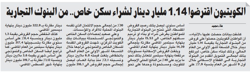 الكويتيون اقترضوا 1.14 مليار دينار لشراء سكن خاص.. من البنوك التجارية