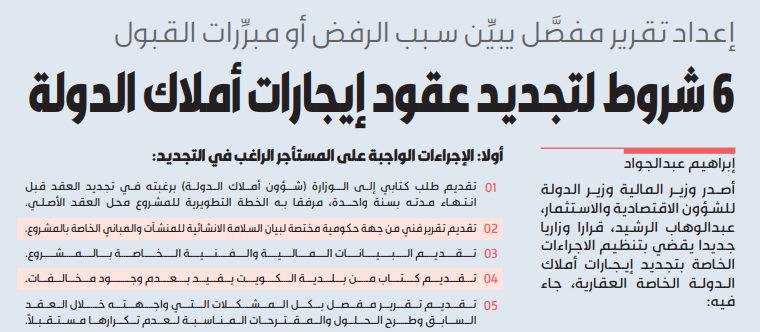 6 شروط لتجديد عقود إيجارات أملاك الدولة