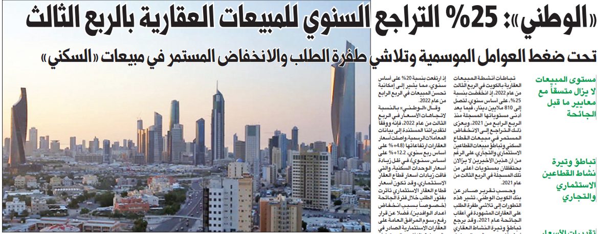 «الوطني»: 25% التراجع السنوي للمبيعات العقارية بالربع الثالث