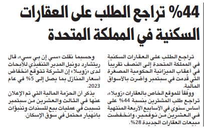 44 % تراجع الطلب على العقارات السكنية في المملكة المتحدة