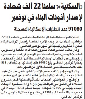 «السكنية»: سلمنا 22 ألف شهادة لإصدار أذونات البناء في نوفمبر