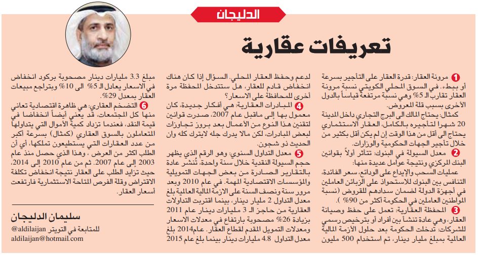 تعريفات عقارية الدليجان