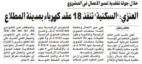 العنزي: «السكنية» تنفذ 18 عقد كهرباء بمدينة المطلاع