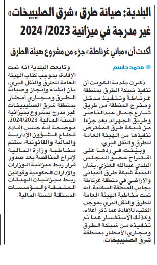 البلدية: صيانة طرق «شرق الصليبيخات» غير مدرجة في ميزانية 2023/ 2024
