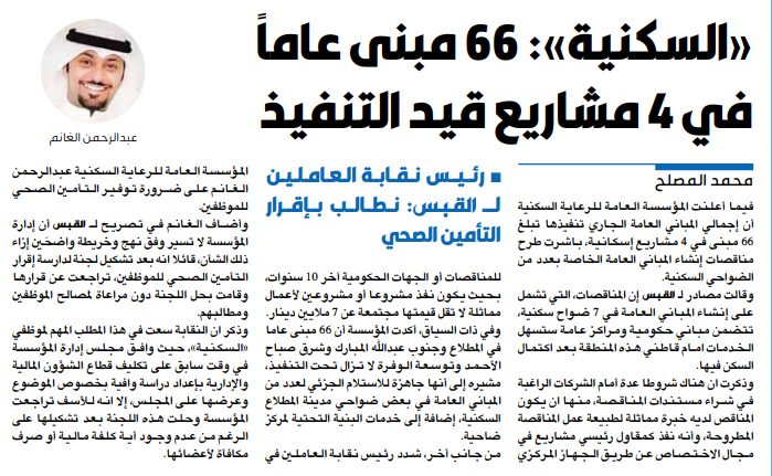 «السكنية»: 66 مبنى عاماً في 4 مشاريع قيد التنفيذ