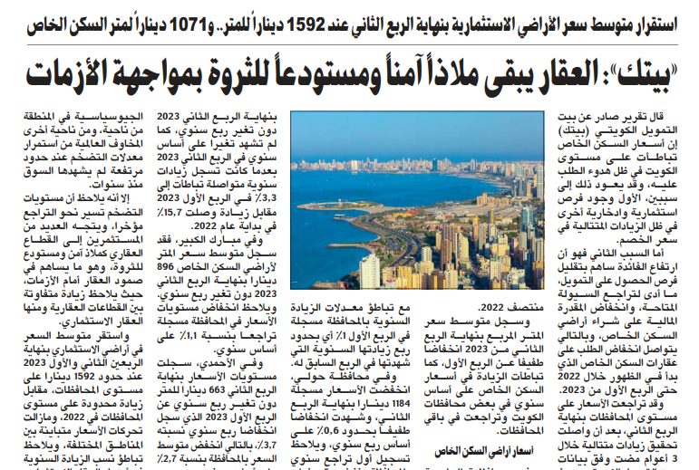 «بيتك»: العقار يبقى ملاذاً آمناً ومستودعاً للثروة بمواجهة الأزمات