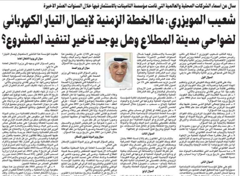 شعيب المويزري: ما الخطة الزمنية لإيصال التيار الكهربائي لضواحي مدينة المطلاع وهل يوجد تأخير لتنفيذ المشروع؟