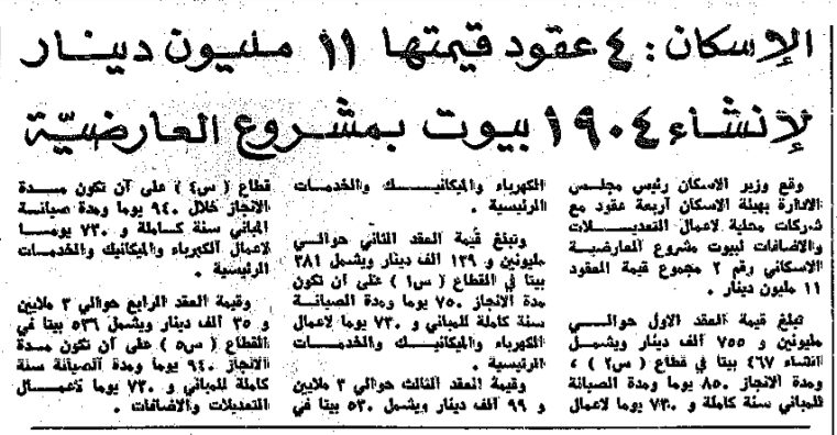 الاسكان: 4 عقود قيمتها 11 مليون دينار لانشاء 1904 بيوت بمشروع العارضية