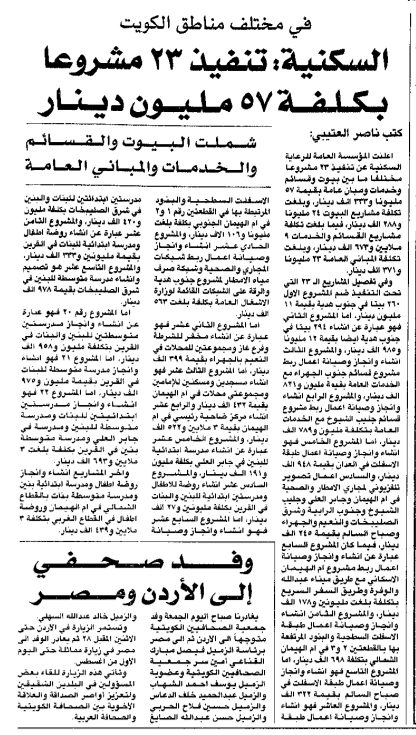 السكنية : تنفيذ 23 مشروعا بكلفة 57 مليون دينار