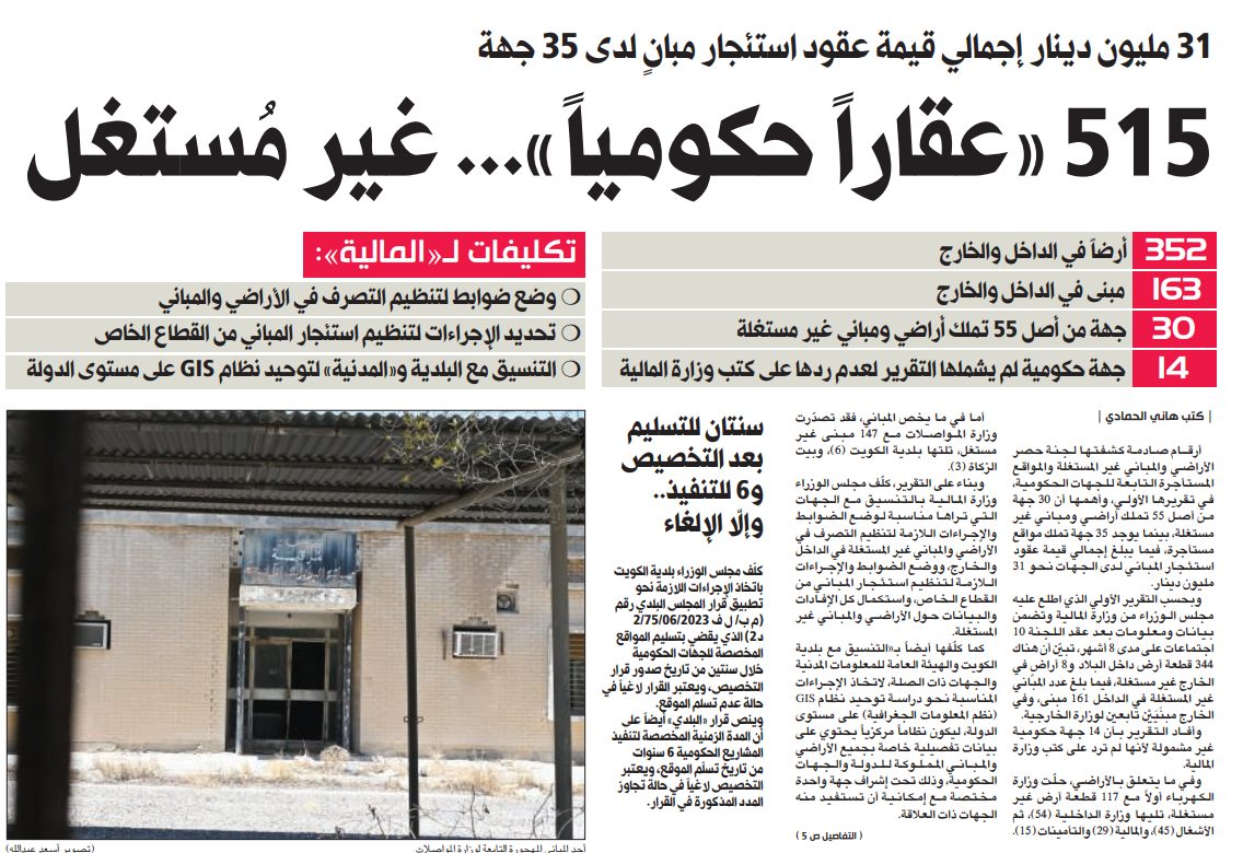 515 «عقاراً حكومياً»... غير مستغل