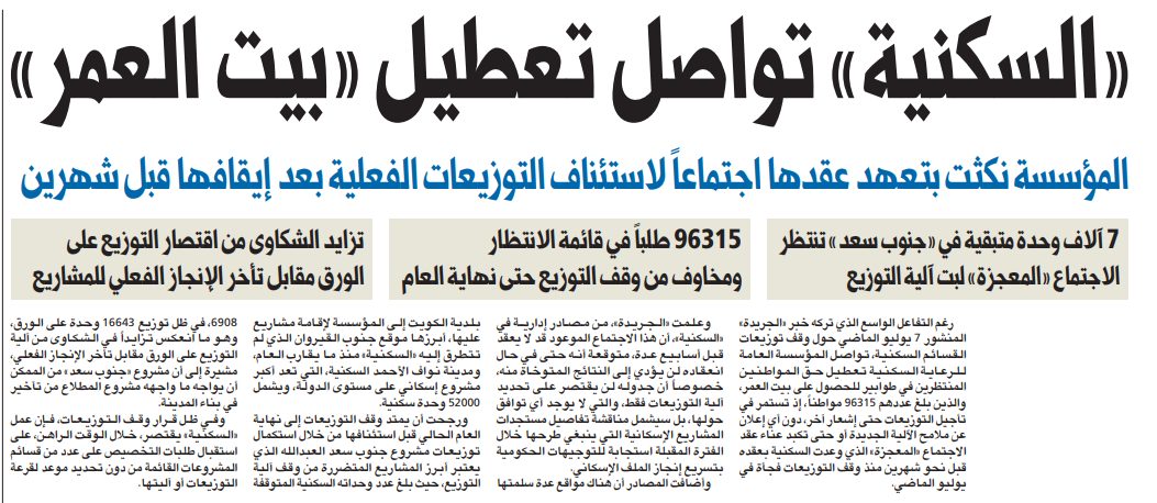 «السكنية» تواصل تعطيل «بيت العمر»