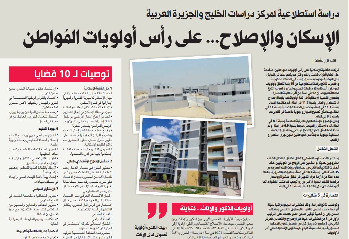 الإسكان والإصلاح... على رأس أولويات المُواطن