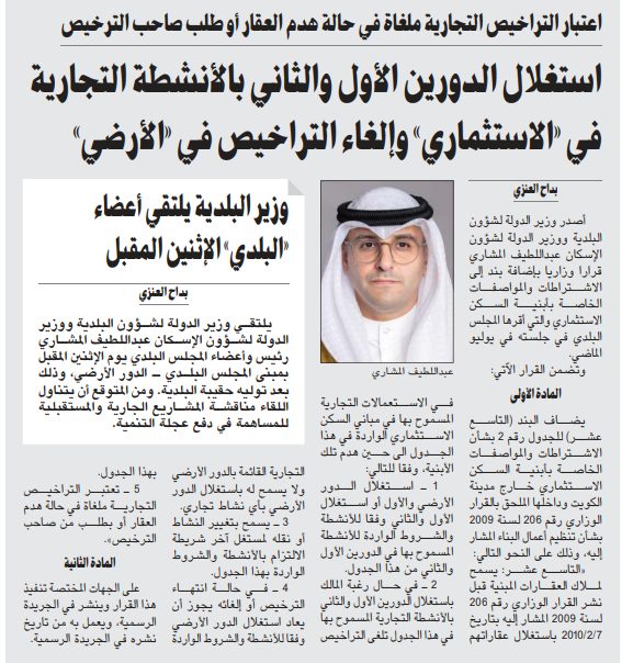 استغلال الدورين الأول والثاني بالأنشطة التجارية في «الاستثماري» وإلغاء التراخيص في «الأرضي»