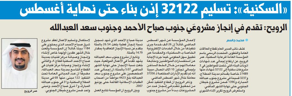 «السكنية»: تسليم 32122 إذن بناء حتى نهاية أغسطس