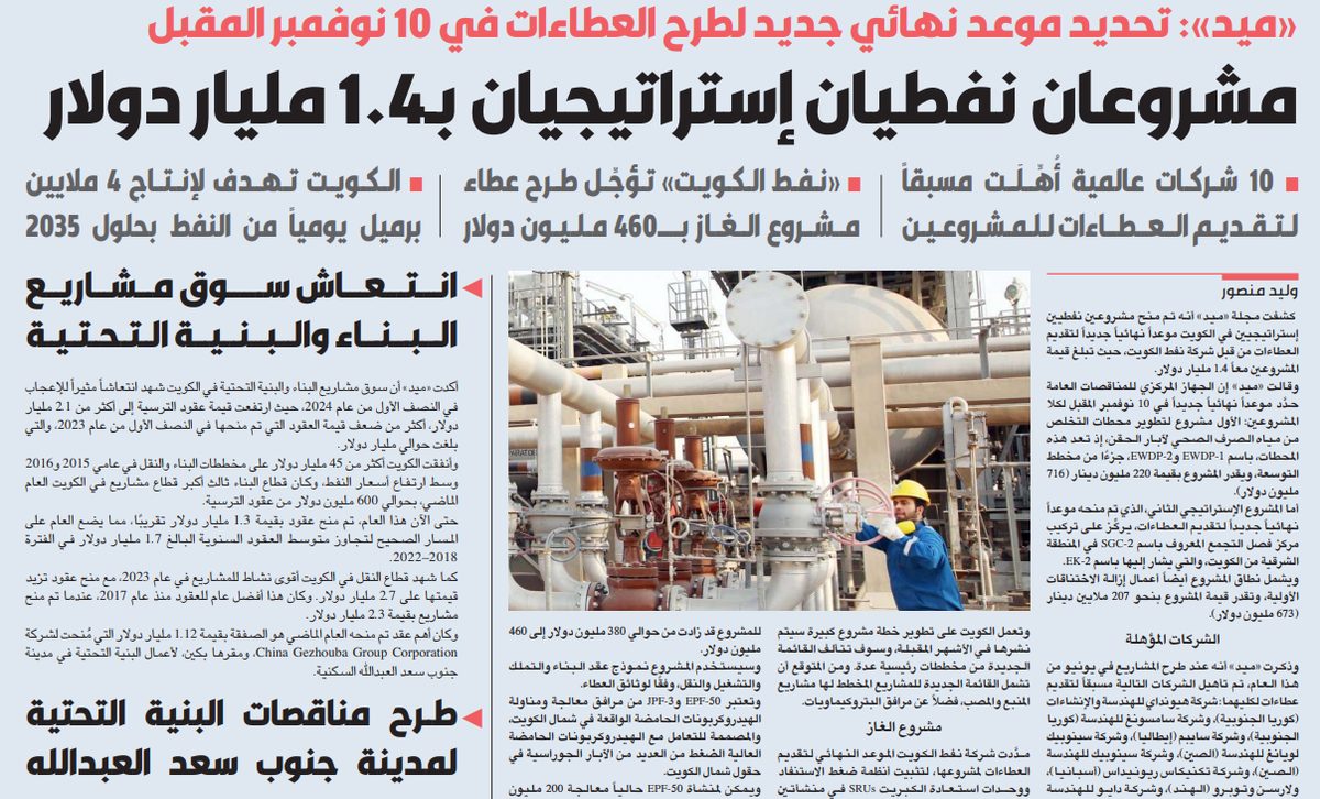 «ميد»: مشروعان نفطيان إستراتيجيان بـ1.4 مليار دولار