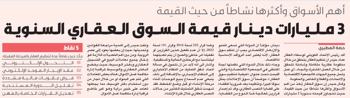 3 مليارات دينار قيمة السوق العقاري السنوية