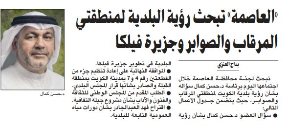 «العاصمة» تبحث رؤية البلدية لمنطقتي المرقاب والصوابر وجزيرة فيلكا