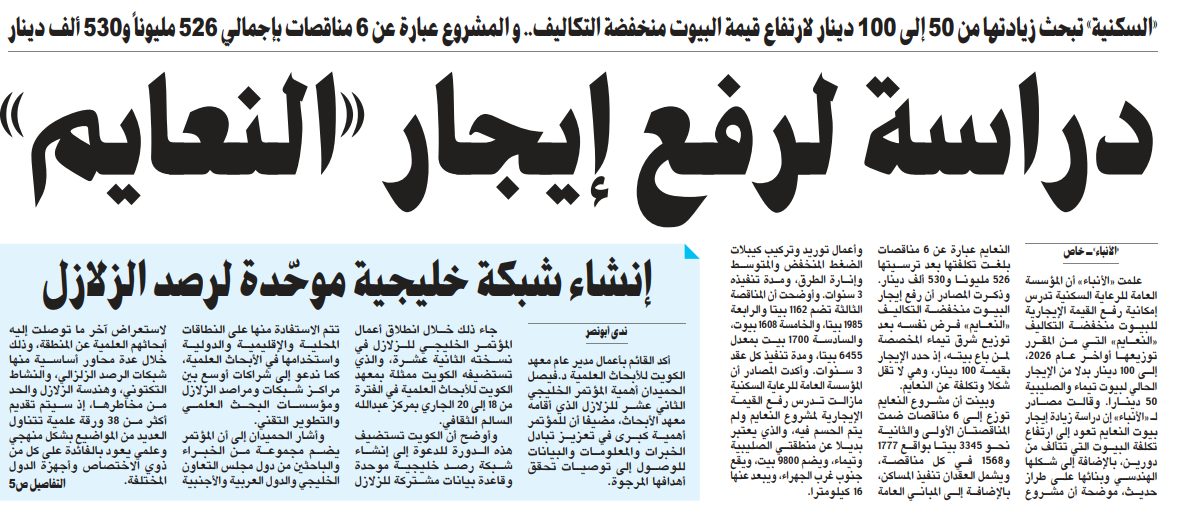 دراسة لرفع إيجار «النعايم»