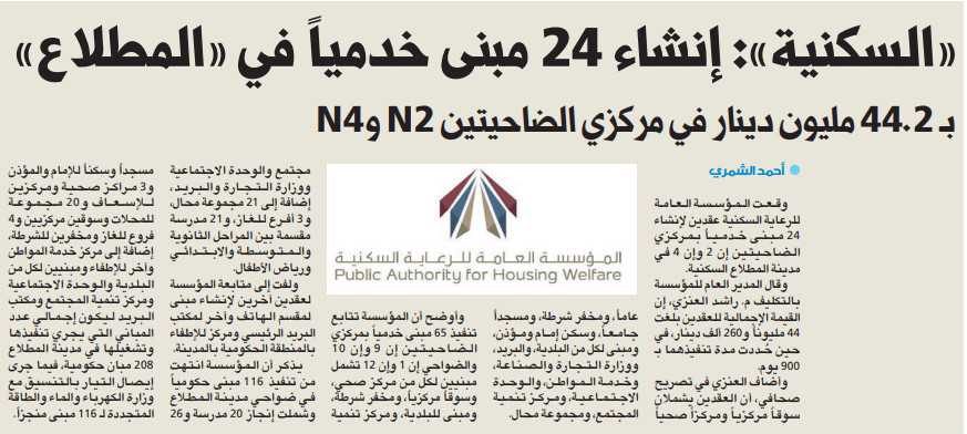 «السكنية»: إنشاء 24 مبنى خدمياً في «المطلاع»