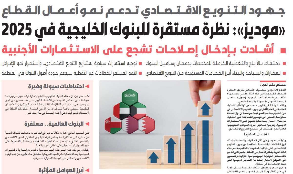 «موديز»: نظرة مستقرة للبنوك الخليجية في 2025