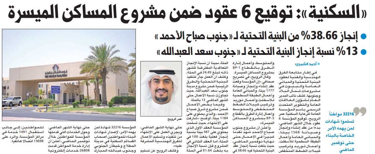 «السكنية»: توقيع 6 عقود ضمن مشروع المساكن الميسرة