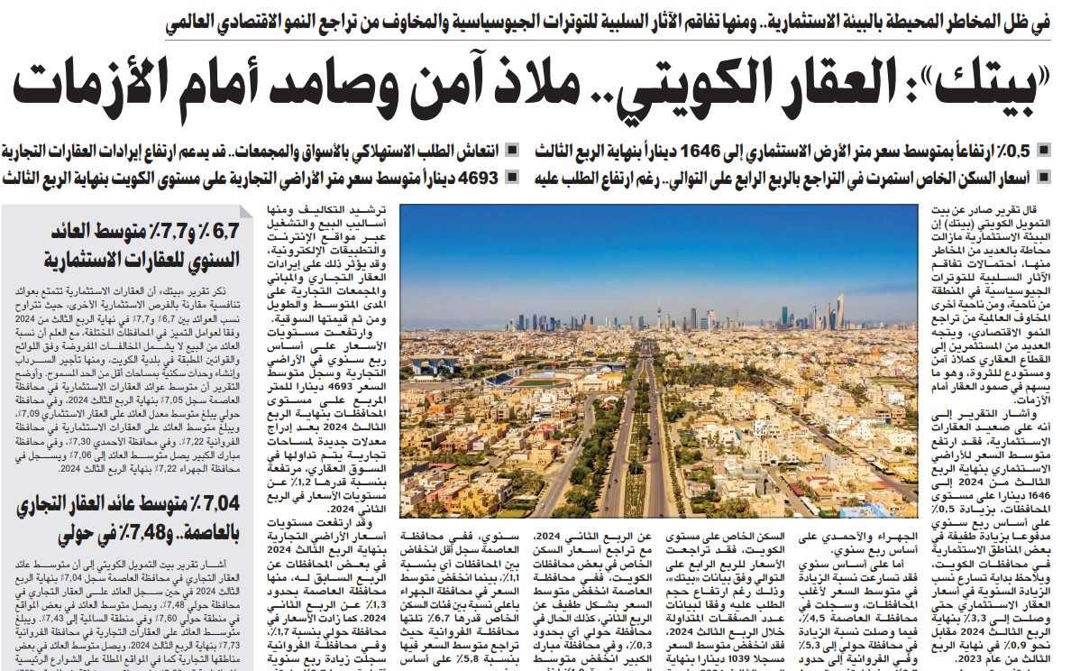 «بيتك»: العقار الكويتي.. ملاذ آمن وصامد أمام الأزمات