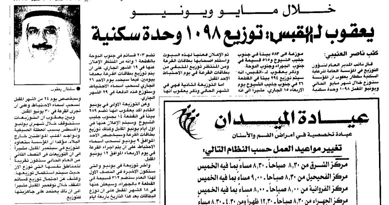 خلال مايو ويونيو. يعقوب لـ القبس: توزيع 1098 وحدة سكنية