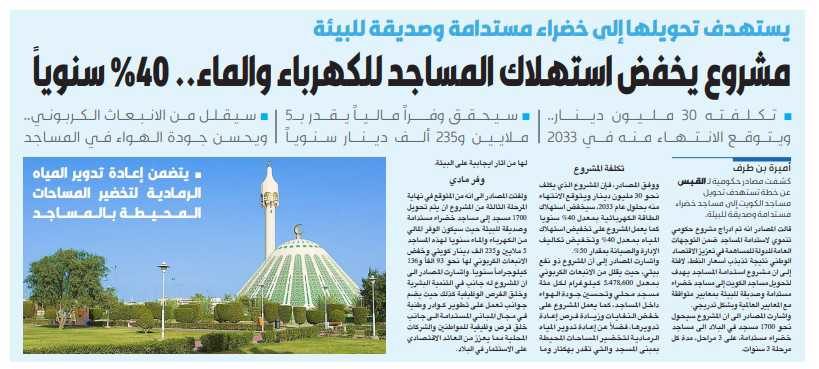 مشروع يخفض استهلاك المساجد للكهرباء والماء.. %40 سنوياً