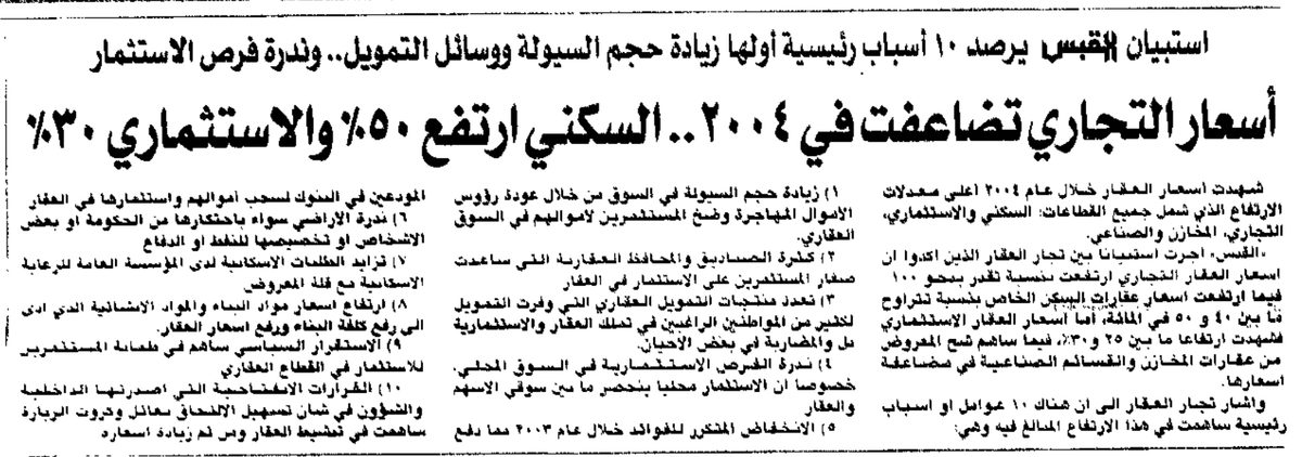 استبيان «القبس» يرصد 10 أسباب رئيسية أولها زيادة حجم السيولة ووسائل التمويل.. وندرة فرص الاستثمار ، أسعار التجاري تضاعفت في 2004.. السكني ارتفع 50% والاستثماري 30%