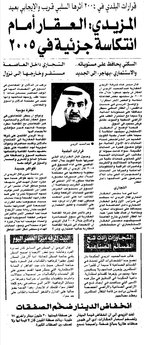 قرارات البلدي في 2004 أثرها السلبي قريب والإيجابي بعيد ..المزيدي: العقار أمام انتكاسة جزئية في 2005