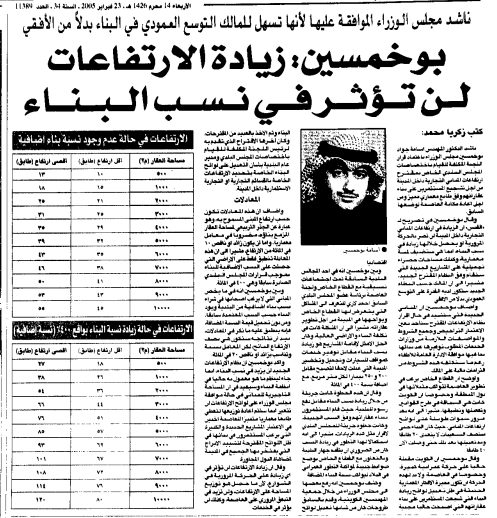 ناشد مجلس الوزراء الموافقة عليها لأنها تسهل للمالك التوسع العمودي في البناء بدلاً من الأفقي بوخمسين: زيادة الارتفاعات لن تؤثر في نسب البناء