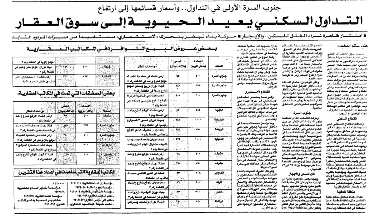 جنوب السرة الأولى في التداولِِ وأسعار قسائمها إلى ارتفاع. التداول السكني يعيد الحيوية إلى سوق العقار