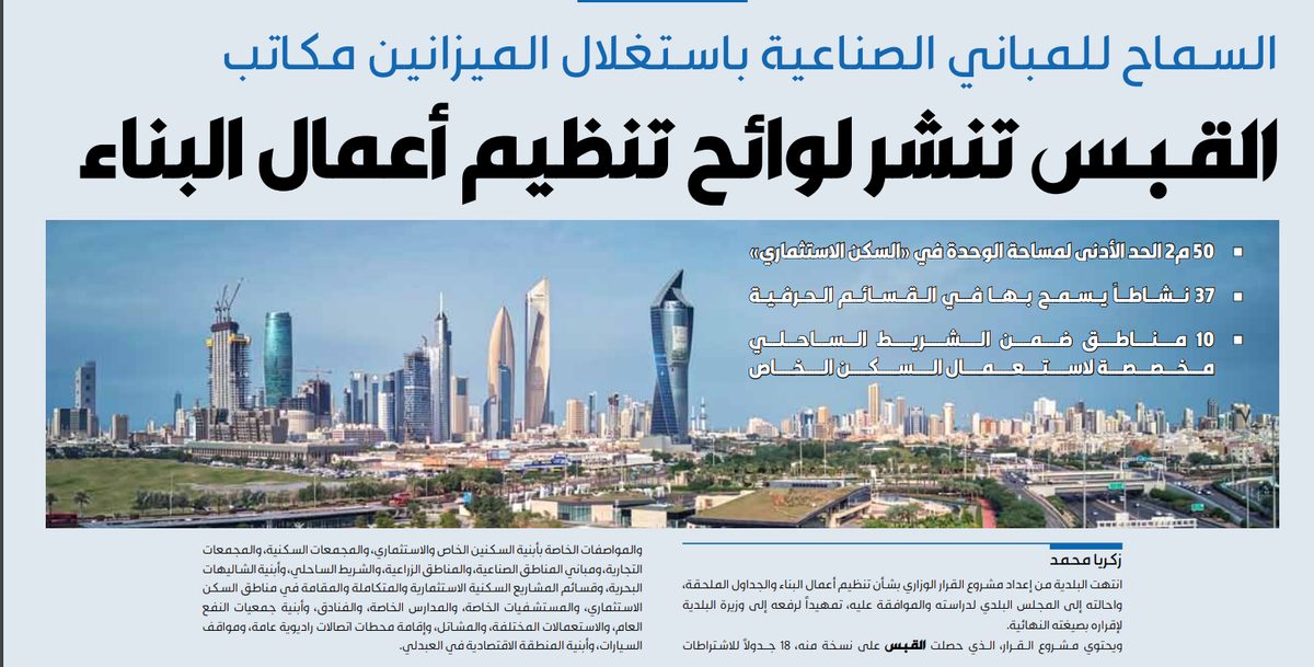 «القبس» تنشر لوائح تنظيم أعمال البناء والجداول الملحقة بها