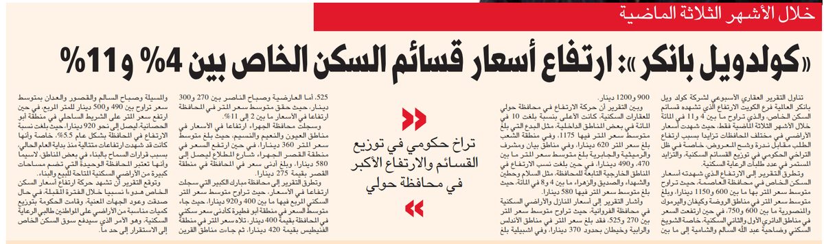 خلال الأشهر الثلاثة الماضية . «كولدويل بانكر»: ارتفاع أسعار قسائم السكن الخاص بين %4 و%11