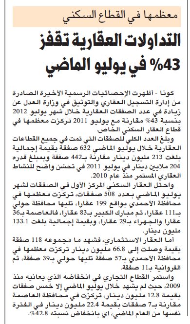معظمها في القطاع السكني التداولات العقارية تقفز %43 في يوليو الماضي