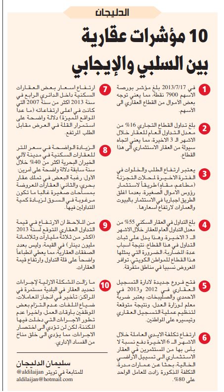 الدليجان .. 10 مؤشرات عقارية بين السلبي والإيجابي