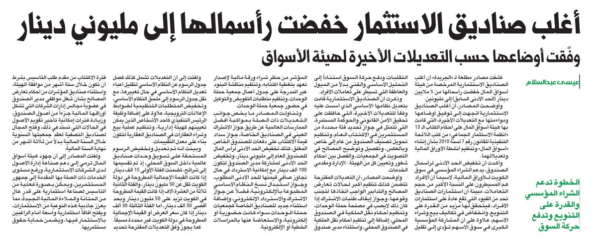 أغلب صناديق الاستثمار خفضت رأسمالها إلى مليوني دينار